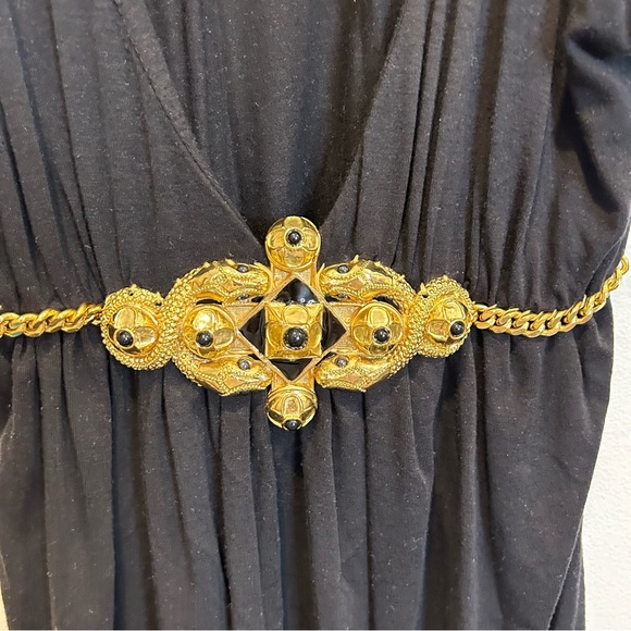 Marciano Flutter Sleeve Deep V-Neck Tee Shirt with Statement Belt Gold - Picture 2 of 5